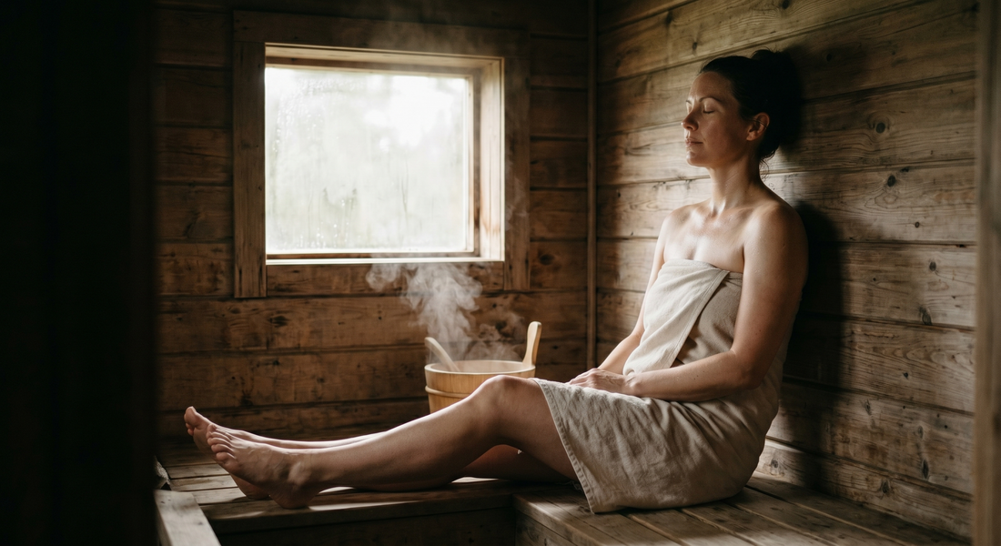 Woman resting in steam sauna