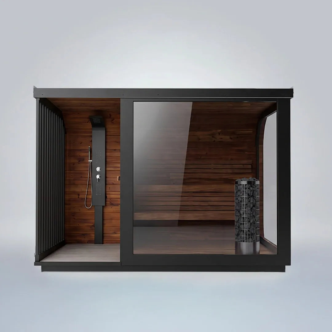 Polar Cove Large Sauna With Outdoor Shower On Left Side