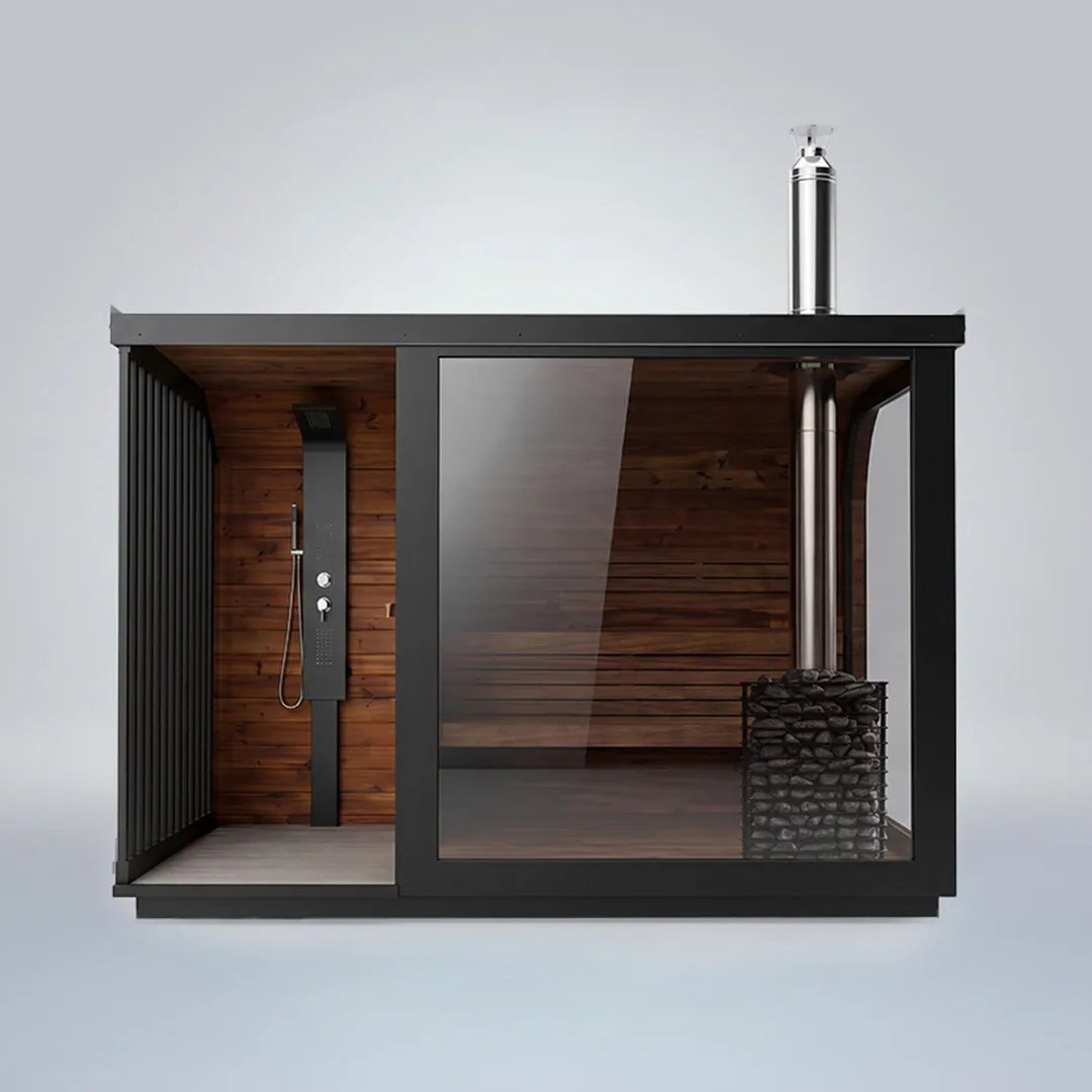 Polar Cove Large Sauna With Outdoor Shower On Left Side
