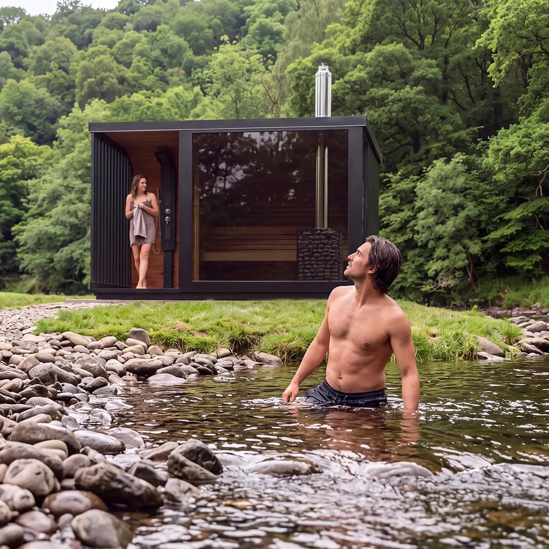 Polar Cove Large Sauna With Outdoor Shower On Left Side