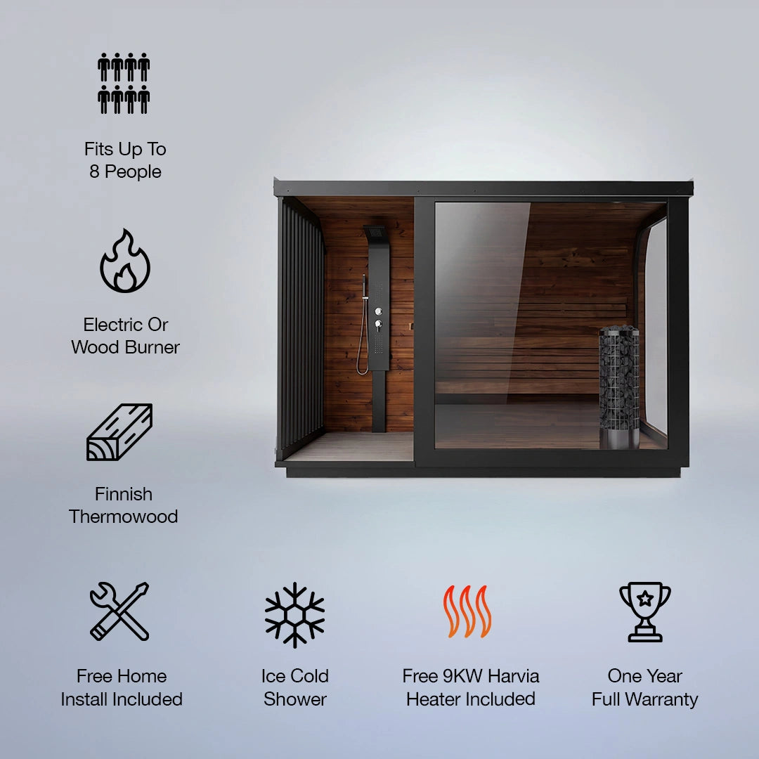 Polar Cove Large Sauna With Outdoor Shower On Left Side
